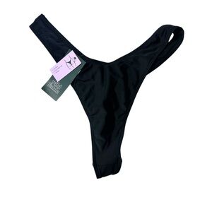 WILD FABLE black high rise extra high leg thong bikini swim bottom size S NWT
